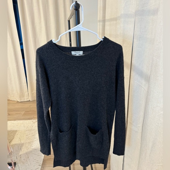 Madewell Sweaters - Madewell Dark Gray 100% Cashmere Pocket pullover long line Sweater Size Medium